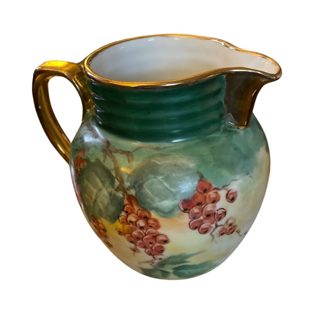 Vintage Bareuther Waldsassan Bavaria Germany Floral Pitcher Gilt Handle & Rim